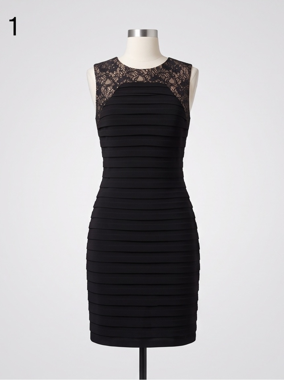 Adrianna Papell Black Lace Yoke Bandage-Style Midi Dress